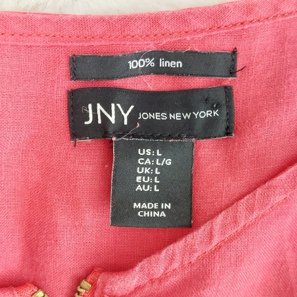 Jones New York Pink 100% Linen 1/4 Zip Pockets 3/4 Sleeve Top Tunic P4528 - Picture 5 of 7